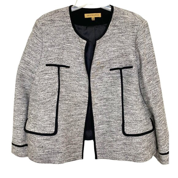 Nipon Boutique Womens Black and White Tweed Open Front Jacket Size 22W - Picture 1 of 11